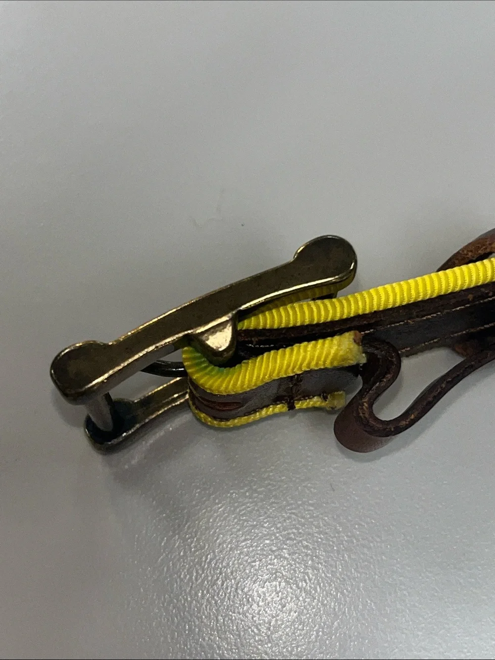 Linea Pelle Brown Leather & Yellow Nylon Belt Size Small